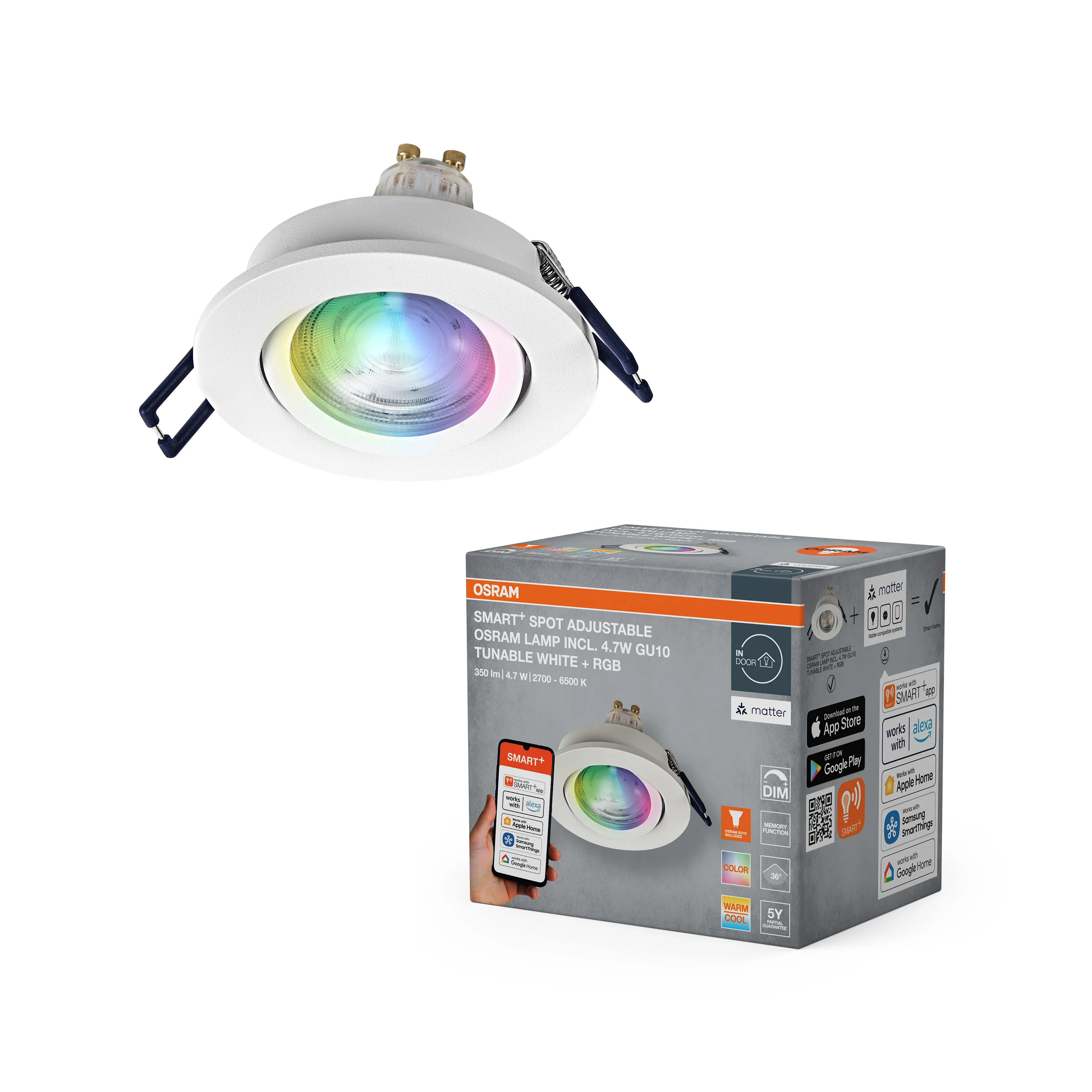 Lampa punktowa LED OSRAM SMART+ MATTER LED Spot Recess GU10 Adjustable 4.7W RGBW biały - Image 5